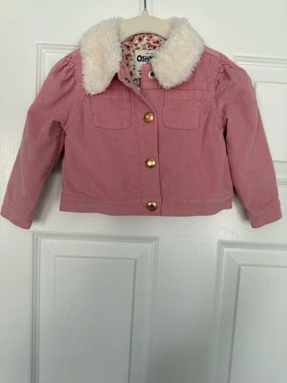 OshKosh B'gosh Pink Corduroy Jacket with Cream Faux-Fur Collar
